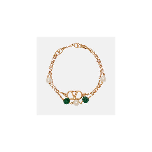 Valentino Vlogo Chain Pearl Bracelet