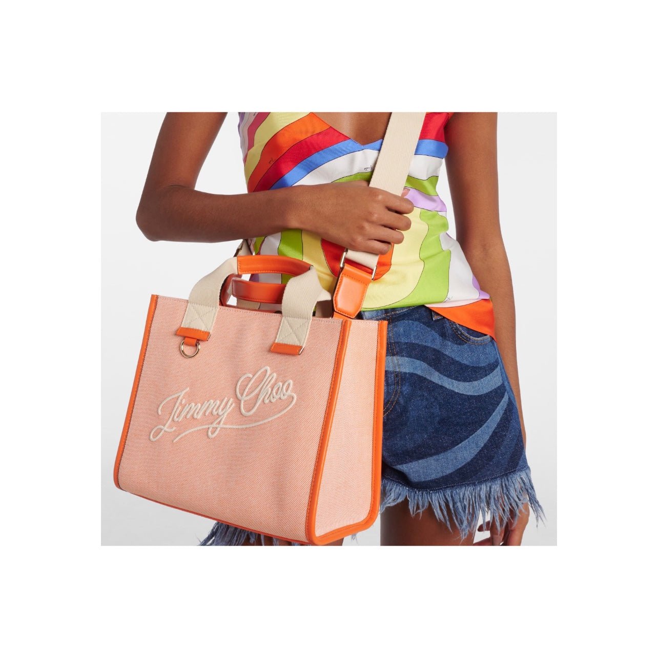 Jimmy Choo Logo Leather-trimmed tote bag